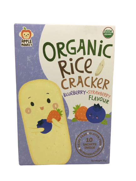 Apple Monkey Organic Rice Cracker Blueberry Strawberry (TANPA KOTAK)